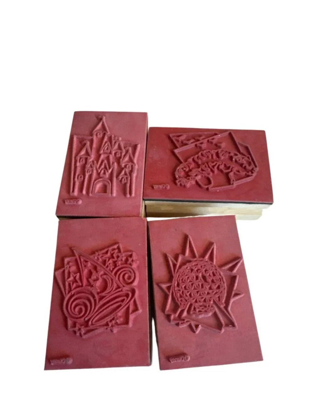 Disney Parks Wooden Rubber Stamps 4 Epcot Tree Of Life Castle & Sorcerer Hat